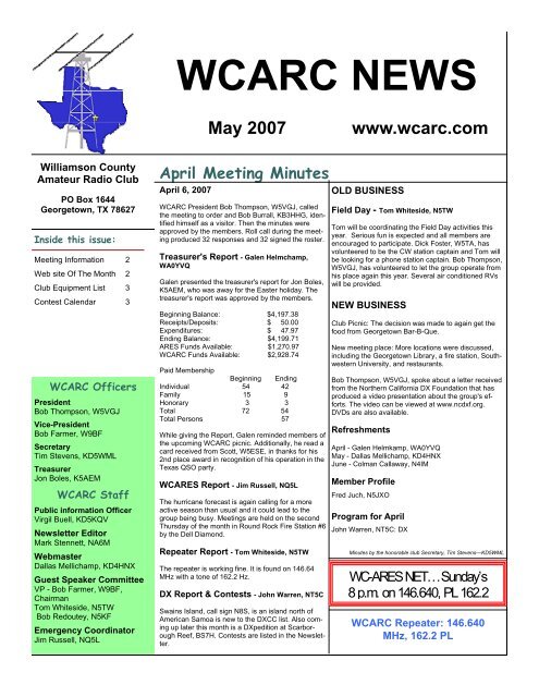 WCARC NEWS - Williamson County Amateur Radio Club
