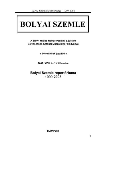 Bolyai Szemle repertÃ³riuma 1999-2008