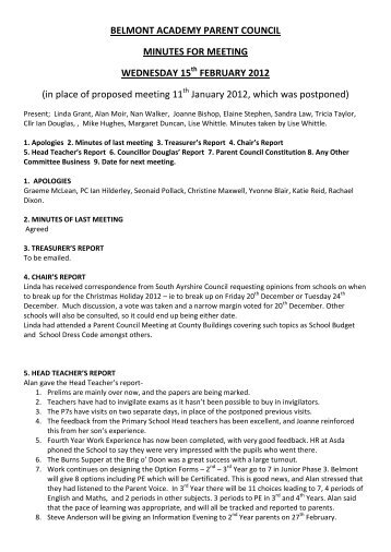 belmont academy parent council minutes for meeting - take2theweb