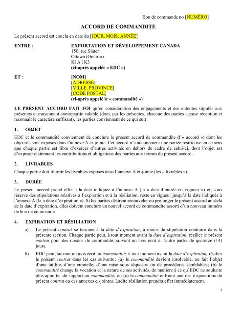 Accord de commandite no 2 - Exportation et développment ... - EDC