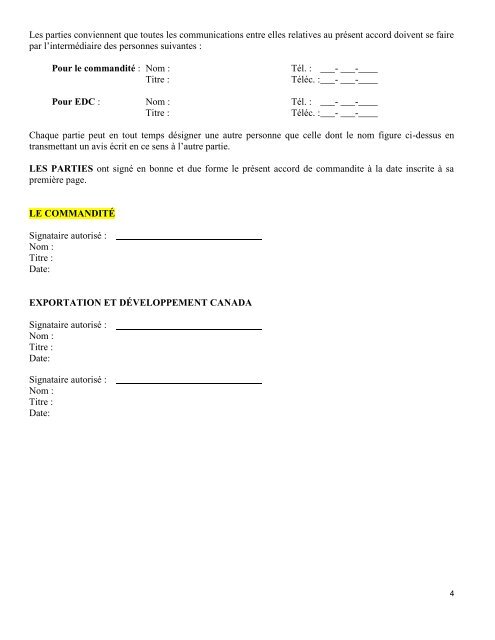 Accord de commandite no 2 - Exportation et développment ... - EDC