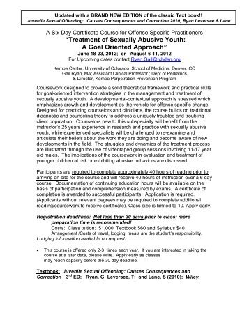 “Treatment of Sexually Abusive Youth: A Goal Oriented Approach”