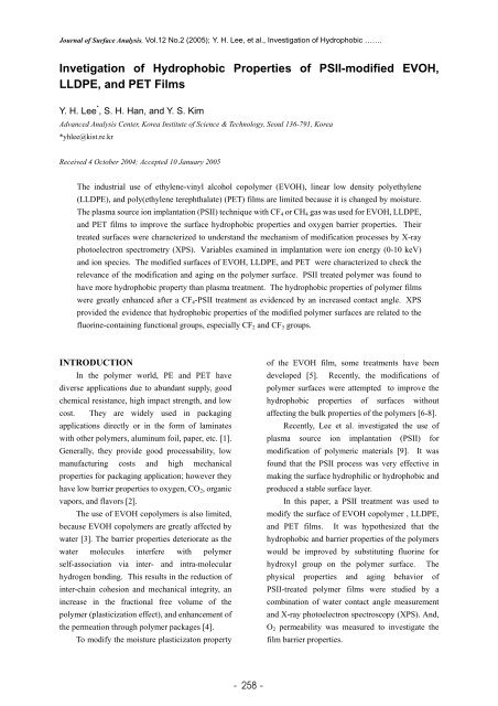 Invetigation of Hydrophobic Properties of PSII-modified EVOH ...