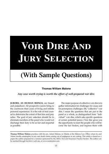 Voir Dire And Jury Selection