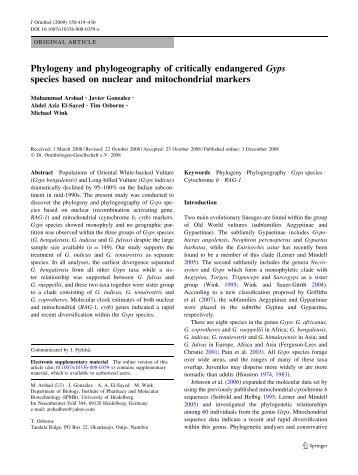 Phylogeny and phylogeography of critically endangered Gyps ...