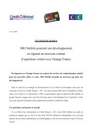 NRJ Mobile poursuit son dÃ©veloppement en signant ... - CrÃ©dit Mutuel