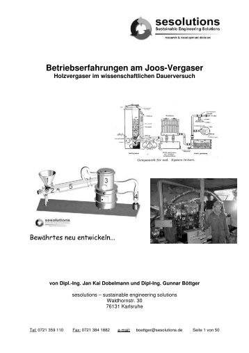 Betriebserfahrungen am Joos-Vergaser - Holzgas