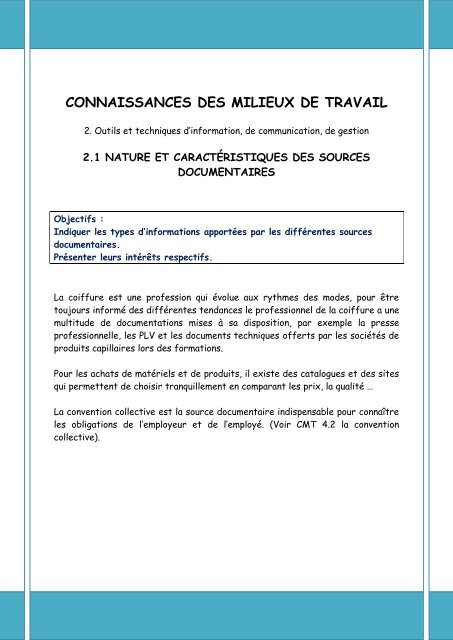 Connaissances Des Milieux De Travail Sbssa