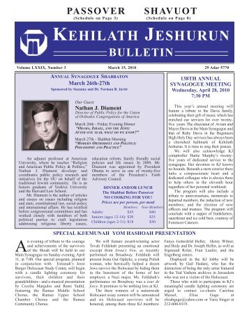Spring Bulletin - Congregation Kehilath Jeshurun