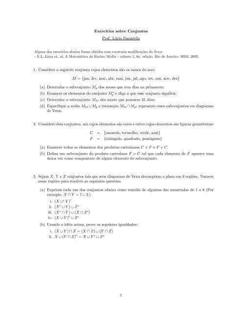 Exercicios sobre Conjuntos Prof. LÃºcio Fassarella 1 ... - CEUNES