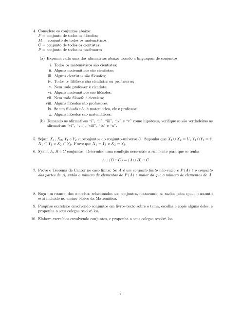 Exercicios sobre Conjuntos Prof. LÃºcio Fassarella 1 ... - CEUNES