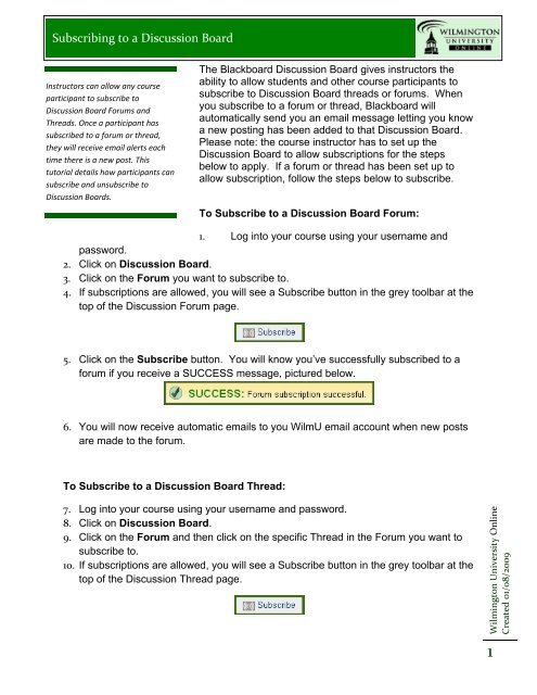 Subscribing to a Discussion Board - Wilmington University