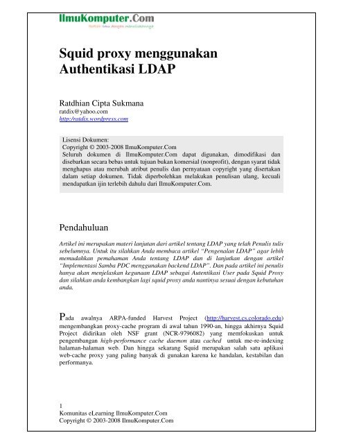 Squid proxy menggunakan Authentikasi LDAP - IlmuKomputer.Com
