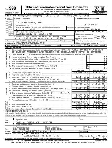 2010 IRS Form 990 - Gator Boosters, Inc.