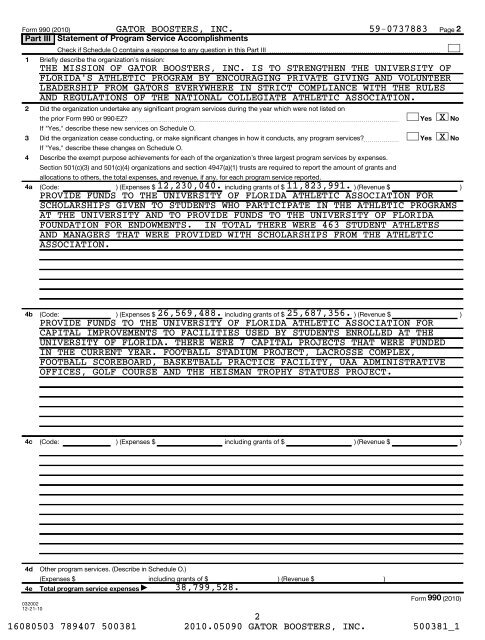 2010 IRS Form 990 - Gator Boosters, Inc.