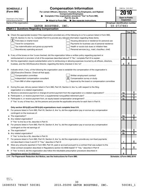 2010 IRS Form 990 - Gator Boosters, Inc.