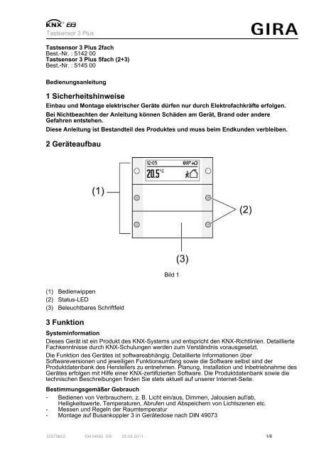 Bedienungsanleitung zu Gira 514200 System55 KNX ... - Avolta.de