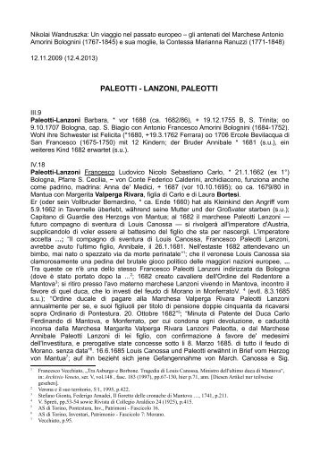 PALEOTTI - LANZONI, PALEOTTI - Wandruszka Genealogie