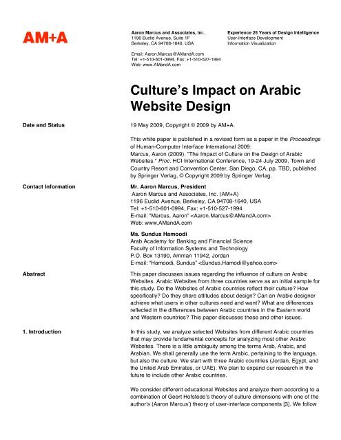 Culture's Impact on Arabic Website Design - Aaron Marcus and ...