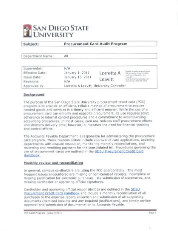 Procurement Card Audit Program [PDF] - SDSU