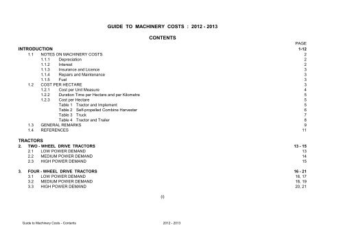 Machinery Guide Contents - Department of Agriculture and ...