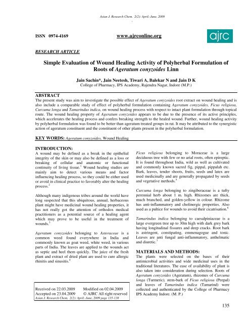 Simple Evaluation of Wound Healing Activity of Polyherbal ...