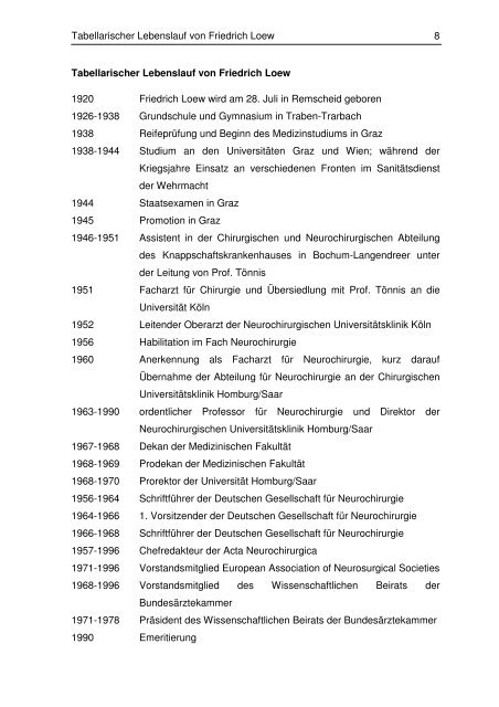 Prof. Dr. med. Friedrich Loew - Vita eines deutschen Neurochirurgen