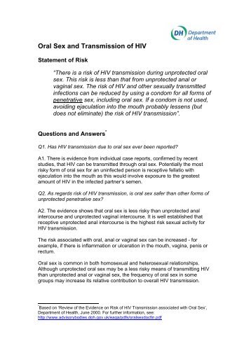 Oral Sex and Transmission of HIV âStatement of Risk - HIV Scotland