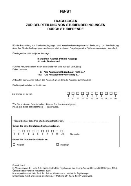 FB-ST Fragebogen zur Beurteilung von Studienbedingungen ... - ZPID