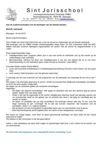 Aan de ouders/verzorgers van de leerlingen van de Sint Jorisschool