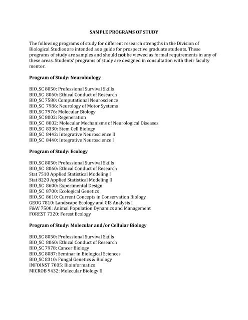 sample programs of study - Division of Biological Sciences
