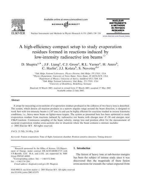 D Shapira Et Al Nucl Instrum Methods Phys Res A 551 330