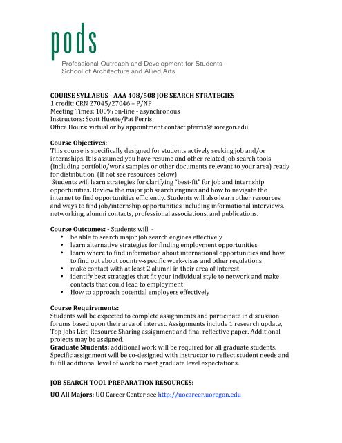 Job search Syllabus - University of Oregon