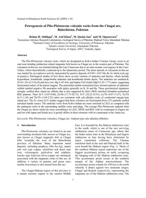 Petrogenesis of Plio-Pleistocene volcanic rocks from the chagai arc ...