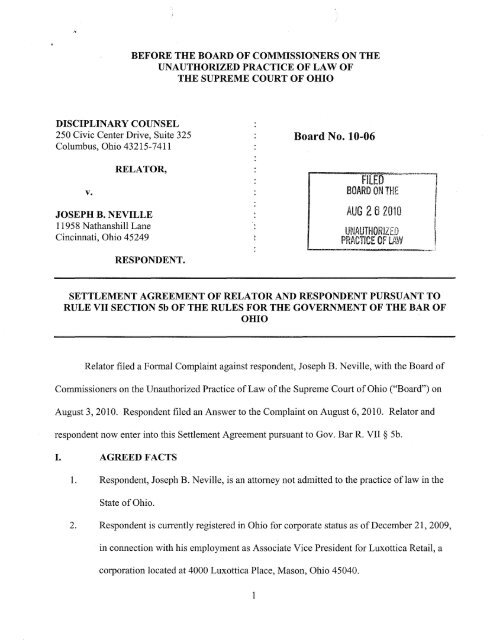 Disciplinary Counsel v. Joseph B. Neville, Case No. UPL 10-06