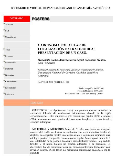 carcinoma folicular de localizaciÃ³n extratiroidea - V Congreso ...