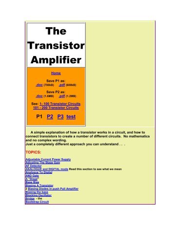 The Transistor Amplifier - Talking Electronics