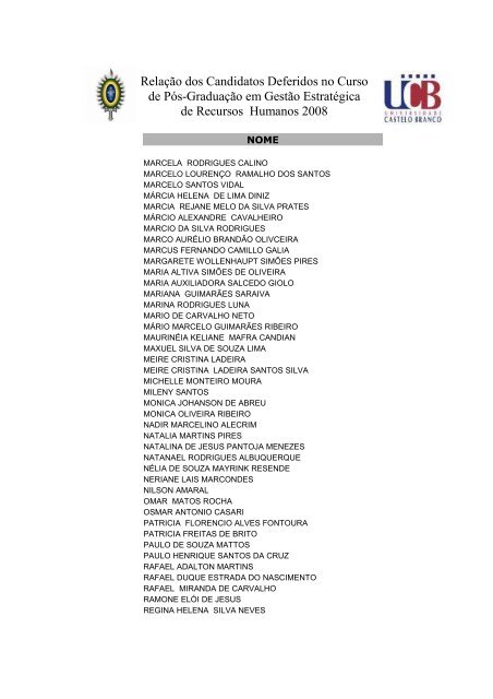 RelaÃ§Ã£o dos Candidatos Deferidos no Curso de PÃ³s-GraduaÃ§Ã£o em ...