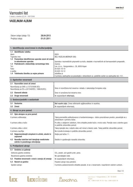 Varnostni list - Lex doo