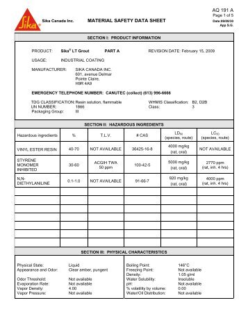 Sikadur LT Grout MSDS-February 2009.pdf - Northland Construction ...