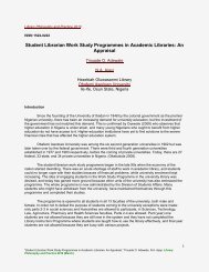 Student Librarian Work Study Programmes in Academic Libraries