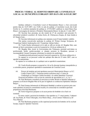 Proces verbal - Primaria Municipiului Brasov