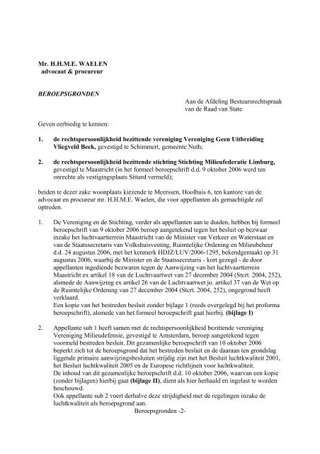 Beroep aanwijzingsbesluit MAA - Milieufederatie Limburg