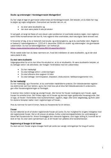1 Studie- og ordensregler i Handelsgymnasiet ... - Tradium