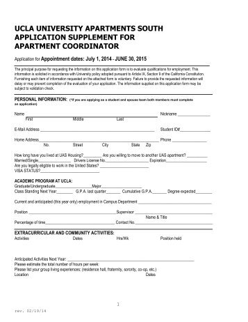Application for Apartment Coordinator - UCLA - Housing