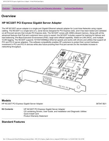 HP NC320T PCI Express Gigabit Server Adapter - On-Site Computer ...