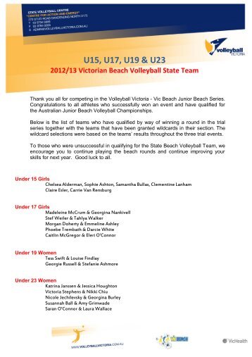 U15, U17, U19 & U23 2012/13 Victorian Beach ... - Volleyball Victoria