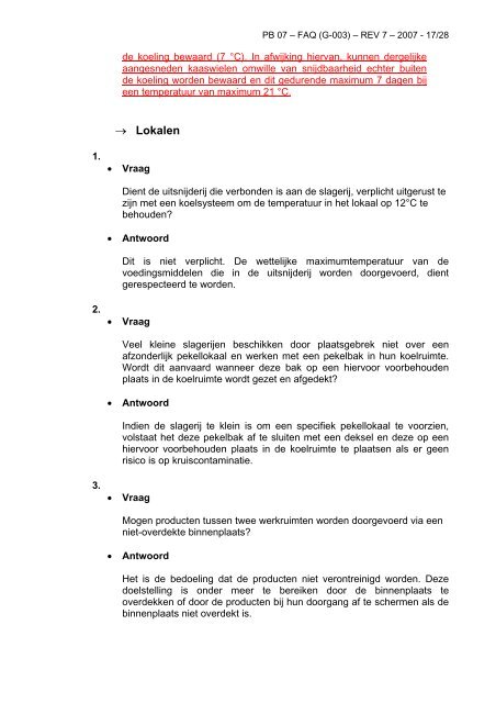 FAQ - Gids voor de autocontrole in de slagerij - Favv