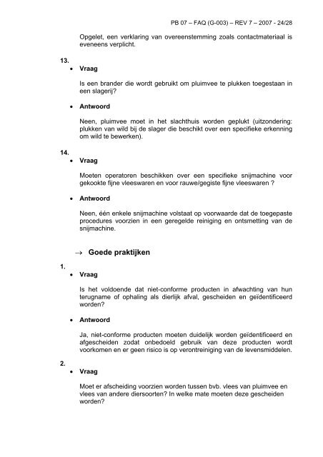 FAQ - Gids voor de autocontrole in de slagerij - Favv