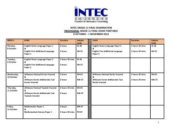 2010 august/september senior certificate examination timetable